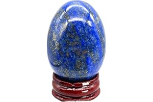 Ladeukoi Stone Egg Figures, Polished Healing Crystal Easter Egg Ball Sculpture with Wooden Stand, 45 mm Large Lapis Lazuli