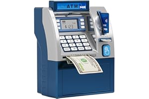 UOAESR Money Box Piggy Bank for Kids, ATM Savings Bank Digital Piggy Money Bank Machine, Digital Money Bank with Card, Password & Coin Recognition, Children's Savings Bank with LCD Display & Sound (Blue)