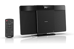 Roxel Micro HiFi System CD-Player mit DAB/DAB+/FM-Radio, Wireless BT V5.4, leistungsstarke Lautsprecher, Wandmontage, USB & AUX In, Fernbedienung, schlankes & flaches Design, weißes LED-Display