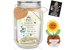 ‎TUZELIYA TUZELIYA 60 Geburtstag Geschenk Frauen Männer - LED Flschenlicht mit Positive Sonnenblumen Geburtstagskarte - 60.Geburtstag Geldgeschenke Verpackung - 60 Geburtstag Deko