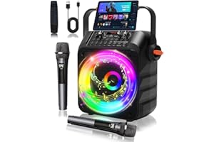 Omeyo Karaoke Machine with 2 Wireless Microphones - 60W Power 6.5"subwoofer 2 Mics with 1200mAh Bechargeable Battery, Speaker with PA System, Supports TWS/FM/AUX/USB/TF/REC for Party, Birthday(Orange)