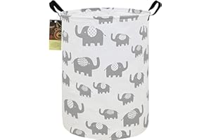 HUNRUNG Laundry Hamper, grand panier de rangement en toile léger, panier de rangement pour jouets,Collapable,Imperméable, chambre d'enfant, salle de bain (éléphant gris rond)