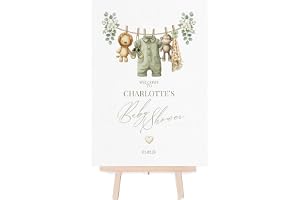 Personalised Baby Shower Welcome Sign/Poster - Boho Nursery Theme - (Green Safari, A3 Poster with Easel)