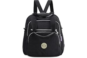 DIRRONA Sac à Bandoulière Sac à Dos Femme Mode Sac Femme Léger Voyager Sac Bandoulière Imperméable Multi Poches Nylon Sac à Main Femmes du Quotidien Décontracté Sac Noir