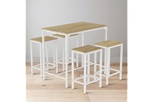 buybyroom Tavolo da bar con 4 sgabelli, Tavolo da pranzo, 100 x 60 x 90 cm, Design