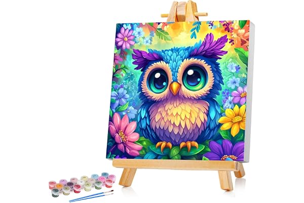 Uggla måla efter siffror barn med ram uggla måla efter nummer för barn söta djur oljemålning barn från 5 6 7 8 9 år för heminredning 20 x 20 cm (med träram)