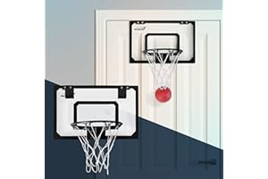 Hauki Mini Basketballkorb fürs Zimmer im Set 3 Bälle Ø16cm, Netz, Pumpe, 45,5x30,5/58x40 cm, Weiß/Grun/Schwarz, Backboard Tür/Wandmontage, ohne Bohren, Indoor Basketball Hoop hängend, Basketballbrett