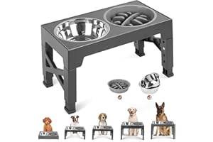 Tivifore Ciotole Rialzate per Cani, Porta Ciotole 4 Supporti Regolabili in Altezza con Ciotole in Acciaio Inossidabile e Ciotola Cane ad Alimentazione per Cani Gatti di Piccola Taglia Media Grande