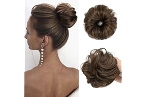 CJL Hair 2PCs Small Cute Messy Bun Hair Piece for Thin Hair Women Mini Synthetic Curly Bun Scrunchies Updo Hairpieces Coffee Brown