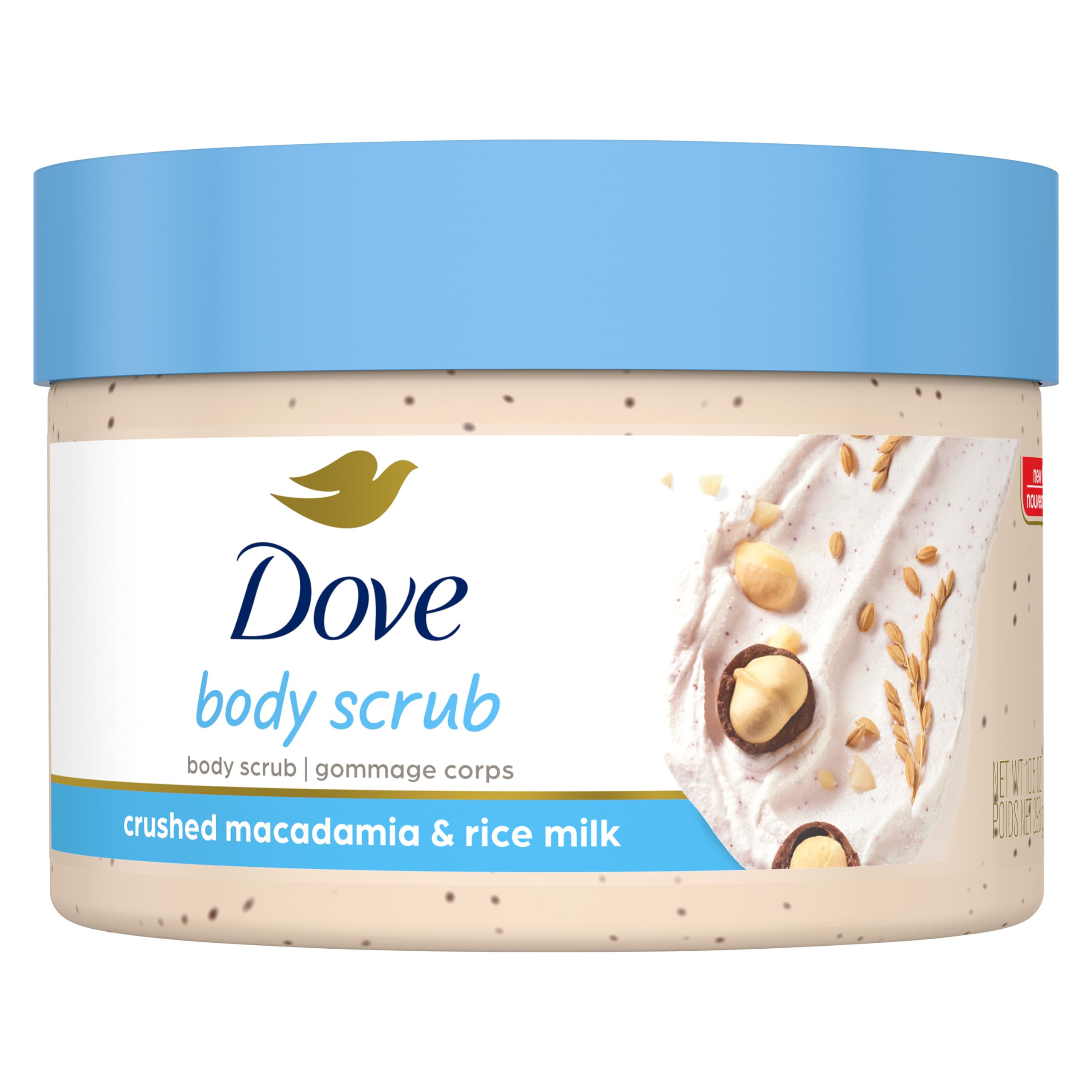 Dove Exfoliating Body Polish| Body Scrub |Deeply Nourishing Crushed Macadamia and Rice Milk |Moisturises & Brightens Skin | S