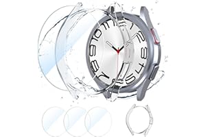 CAVN Screen Protector Compatible with Samsung Galaxy Watch 6 Classic 47mm, [3+1] 9H Hardness Anti-Scratch Tempered Glass Screen Protector with PC Bumper Case for Galaxy watch 6 Classic