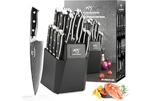 NANFANG BROTHERS Coltello da cucina Damasco, Set di coltelli professionali giapponesi, 18 pezzi, Acciaio damasco 67 strati, Nero