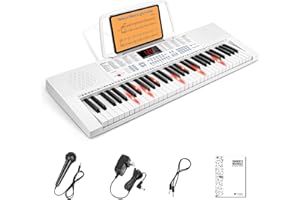 Vangoa Piano 61 Teclas Luminosas, Para Principiantes Niño, Mini Teclado Luminoso Musical, Modos De Enseñanza, 350 Tonos, Blanco