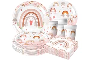 CANCJ 50 Teile Boho Regenbogen Partygeschirr Set,Magischer Boho Geburtstag Geschirr Party Deko mit Papier Teller Becher Servietten für Boho Party Kindergeburtstag Boho Partyzubehör Dekoration Set