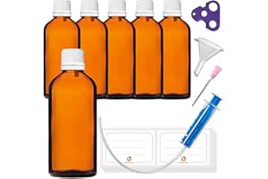HandsUnity 100ml-6pz di Flacone con Contagocce - Piccolo Flacone di Vetro Ambrato da Farmacia con Tappo Bianco Contagocce in Vetro Marrone set Compresi 18 Accessori ausiliari