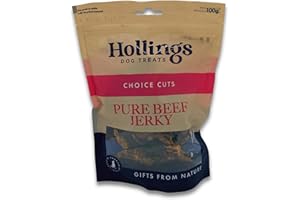 Hollings Pure Beef Jerky Dog Treats, 100% Natural Air Dried Long Lasting Chews for Adult Dogs, Grain Free, High in Protein & Low in Fat 100g (Pack of 8)