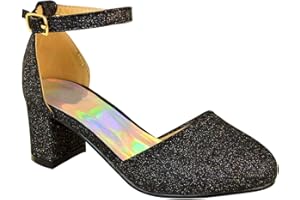 Fashion Thirsty Girls Kids Childrens Low Block Heels Diamante Wedding Party Shoes Bridesmaid Evening Occasion Comfort Heeled Glitter Strappy Dress Sandals Shoes