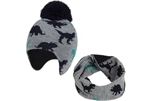TAGVO 2 en 1 Enfant Bonnet et Écharpe Hiver Chaud Épais Doublure en Polaire Bonnet Tricoté Chapeau Cache-cou, Thermique Chapeau élastique Cache-cou pour Bébé, Fille, Garçon