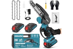CQWLKEJ Mini Chainsaw 6inch Electric Chainsaw Cordless Pruning Chain Saw with 2PCS Rechargeable Batteries 2 Chains and Carrying Case Portable Battery Chainsaw for Pruning Garden