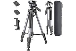 POLAM-FOTO Treppiede per fotocamera da 188 cm, treppiede Porfessional in alluminio resistente, treppiede compatto con borsa per il trasporto, con supporto per telefono grigio