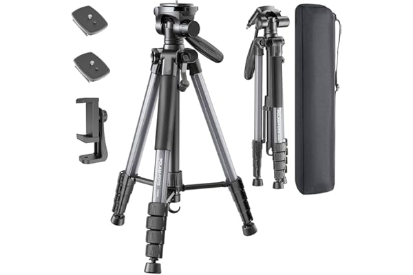 POLAM-FOTO Trépied Professionnel pour Appareil Photo de 188 cm, trépied Professionnel en Aluminium Robuste, trépied Compact avec Sac de Transport, Support de téléphone Gris