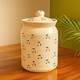 Handcrafted Ceramic Jar with Lid 1000 mL | Traditional HandPainted Kitchen Storage Container | Pickle, Spice, Sugar, Tea, Cof