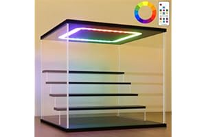 Nonemey Vetrina in Acrilico Trasparente con Luce Led Colorata,3/4/5/6 Tier Teca Espositiva,Organizzatrice Antipolvere Vetrina Espositiva per Collezionismo((Nero, 5Tier-31.5x31x30 cm)