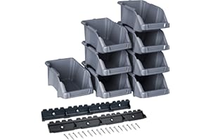 YPC Stapelboxen Set - Grau 8 Stück - Sichtlagerboxen 16x9x7cm mit Wandhalterung für Werkstatt & Garage zur Aufbewahrung von Schrauben & Werkzeug