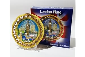 LONDON GIFTS COLLECTION Wood Style Decorative Plate Detailing London Skyline: Big Ben, Tower Bridge and London Eye etc (Medium Cutout)