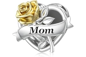 LANBEIDE Familien-Charms aus Sterlingsilber mit goldener Rose für Pandora-Armbänder, Mutter, Schwester, Freunde, Tochter, Geschenke für Frauen