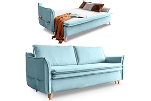 ‎MIUFORM Schlafsofa mit Bettkasten, Schlafsofa Dauerschläfer - Big Sofa mit Schlaffunktion und Bettkasten, Schlafsofa mit Matratze Sofabett Schlafcouch mit Bettkasten Schlafcouch Ausziehbar - Sofa Pastellblau
