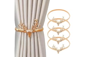 HDKAJL 4 Pcs Curtain Tie Backs, Curtain Holdbacks, Curtain Holders Gold, Curtain Clips Rope, Adjustable Decorative Alloy Curtain Straps, for Home Hotel Office Draperies Fashion(Golden Fawn)