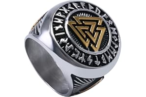 OIDEA Anillo para hombre, estilo vintage, acero inoxidable, símbolo de triángulo nórdico celta, oro negro, 54 (17,2) ~ 67 (21,3)