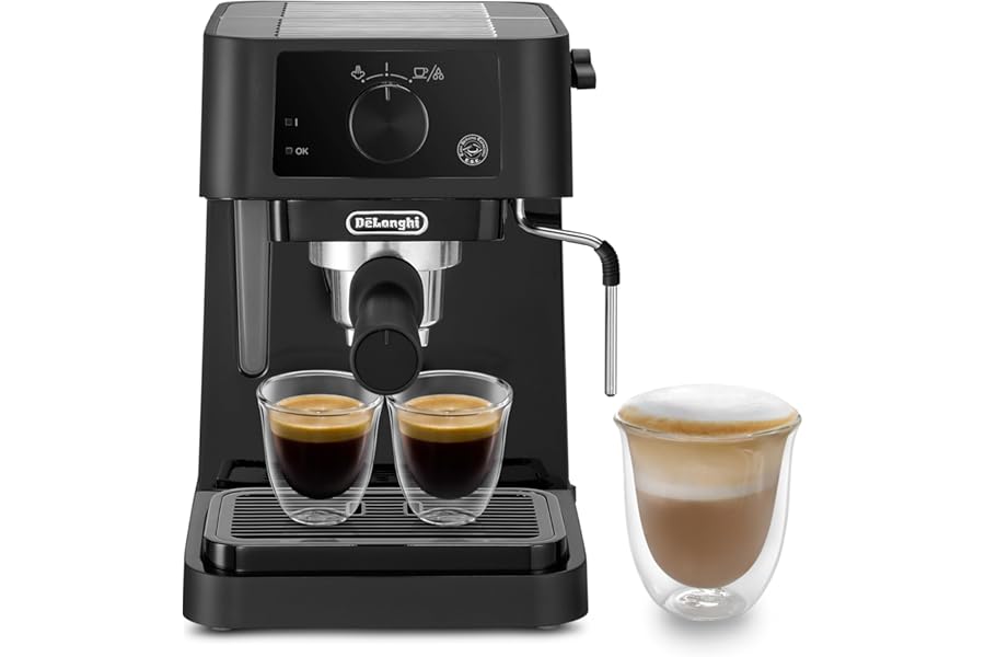 De'Longhi Stilosa EC235.BK Manual Espresso and Cappuccino Coffee Machine, Coffee Powder or Pods E.S.E. Classic Milk Frother for Cappuccini, 1L Tank, 1100W, Stainless Steel Boiler, Black