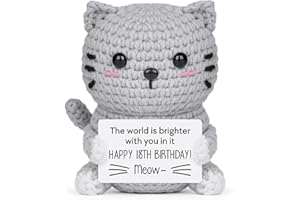 Giftasy 18th Birthday Gifts for Girls - Handmade Crochet Funny Cute Cat, Happy 18 Year Old Birthday Gifts for Friend Daughter Sister Bestie Girlfriend BBF, Adorable Home Decor for Her