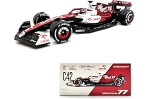 JODIYAAH Bburago 1:43 2022 Alfa Romeo F1 Racing Team C42 #24 Guanyu Zhou #77 Valtteri Bottas Lega Auto Diecast Modello Auto Collezione Giocattolo (F1 C42 #77 Scatola Acrilica)