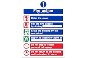 Landlord Direct Supplies General Fire Action 6 Message Sign - Portrait - 150mm x 200mm (Glow Vinyl)