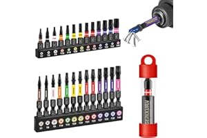 GEINXURN 26tlg. Torx Schrauber Bit Set Schlagfester T7-T40 25mm 50mm Länge, 1/4 zoll Sechskantschaft S2 Legierter Stahl Schrauberbitsatz mit 1tlg. 60mm Magnetische Bit-Halter, Farbcodierte Basis