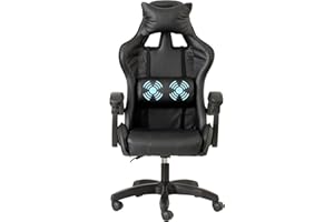 Baroni Home Sedia da Gaming Ergonomica con Massaggiatore Lombare, Sedia da Ufficio con Schienale Reclinabile con Cuscini Regolabili Poggiatesta e Supporto Schiena (Nero)