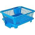 Amazon Brand - Solimo Plastic Dish Drainer and Drying Rack for Kitchen Blue