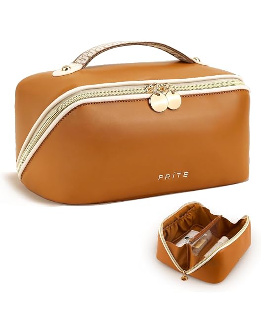 Trousse De Toilette / Maquillage Femme Grande Capacité - 25x12x12 Cm - Cuir PU Imperméable Blanc - Poignée, Multiples Compartiments - Idéale Voyage Et Rangement
