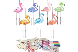 ZEFAN Windspiel Bastelset Kinder, 12 Flamingo geformt hölzerne Windspiele mit 12 bunten Aquarellstiften, DIY Malerei Windspiel Basteln, Kinder Handwerk Set für Geburtstag, Partys