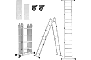 SAILUN 7-in-1 Multi-Purpose Aluminium Ladder 4 x 4 Steps Folding Ladder with Platform and Wheels for Outdoor and Indoor, 4.7m Max Load 150KG