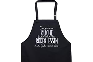 EXPRESS-STICKEREI Fartuch damski/męski z napisem w języku niemieckim "In meiner Küche kann man vom Boden Essen - fartuch kucharski regulowany fartuch do grillowania z kieszenią dla mistrza grillowania fartuch kuchenny - prezent fanów grillowania