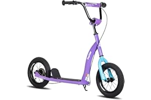 JOYSTAR Kick Scooter for children aged 5+, lightweight children's scooter with adjustable handlebars, 2-wheel scooter for boys and girls, 12" inflatable wheels, rear drum brakes