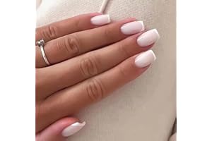 AGASAR 24pcs French Tip False Nails White Stick on Nails Short Square Press on Nails Removable Glue-on Nails Fake Nails Women Girls Nail Art Accessories