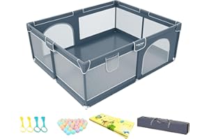 GUBBY GUPS® Laufstall Baby Bällebad Baby Laufgitter 150x180x66cm mit Bällen & Spielmatte Baby & Tasche & Ringen als Lauflernhilfe (Grau Doppeltür Kombi)