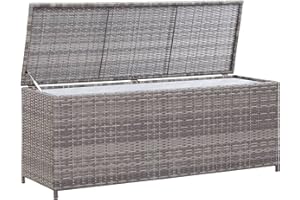 Gecheer Garden Storage Box, Rattan Storage Box Chest Container, Garden Tool Organiser Cabinet, Garden Outdoor Furniture Grey 120x50x60 cm Poly Rattan
