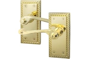 EAI Polished Brass Georgian Scroll Door Handles - 1 Pair of Internal Lever Latch Handles on Backplate - Rope Design