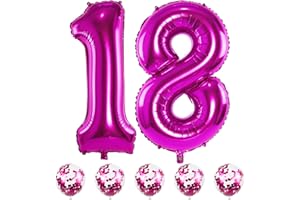 LINGQIANG Rosa Luftballon 18. Geburtstag, XXL Riesen Zahl 18 Luftballons mit Pink Konfetti Ballons, Folienballon Zahlen 1 & 8 für Mädchen Frau 18. 81. Geburtstagsdeko Jubiläum Party Deko, Fliegt mit Helium
